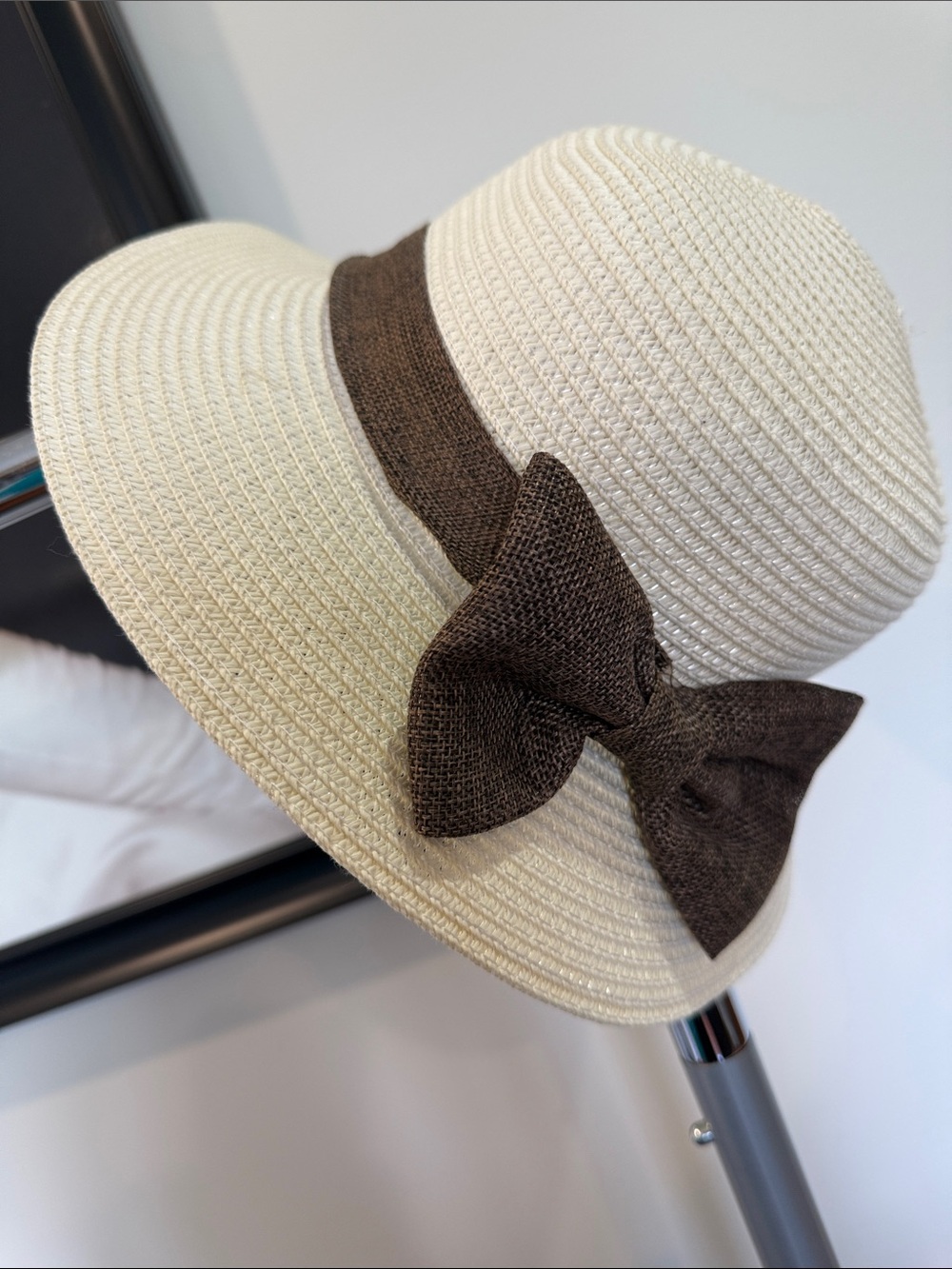 Cream Straw Sun Hat with Brown Bow